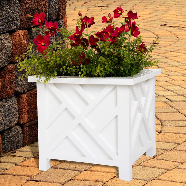 Pure Garden Lattice Design Planter Box – 14.75" White Outdoor Pot