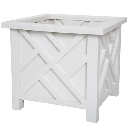 Pure Garden Lattice Design Planter Box – 14.75" White Outdoor Pot
