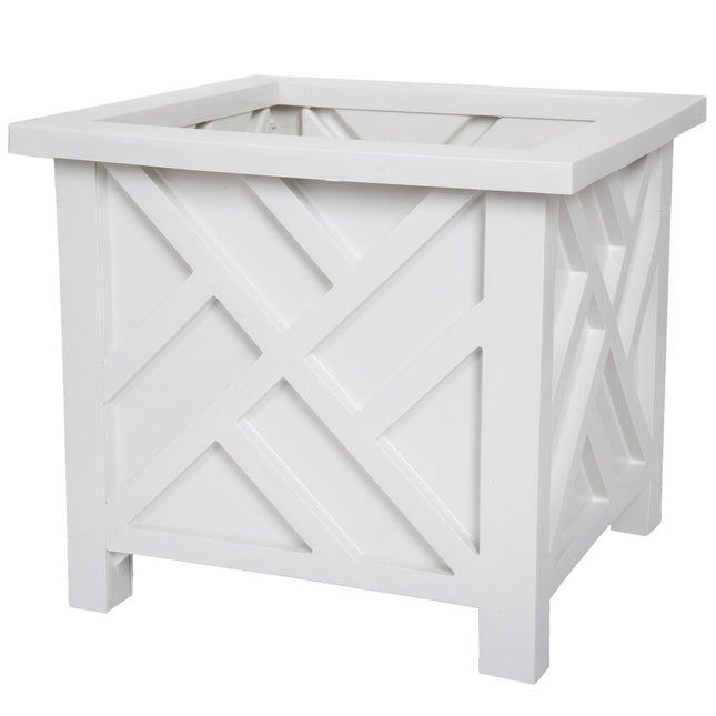 Pure Garden Lattice Design Planter Box – 14.75" White Outdoor Pot