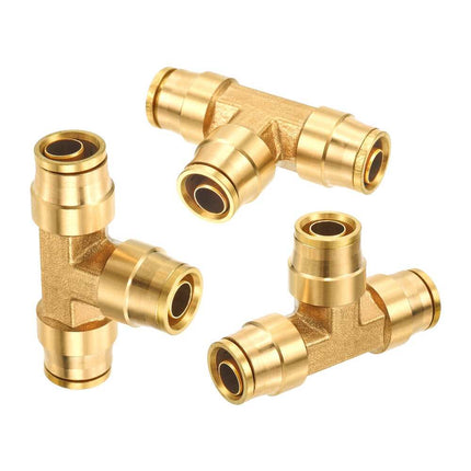 Push-to-Connect Brass Tee Air Brake Line Union Fitting, 3-Way Pneumatic Connector