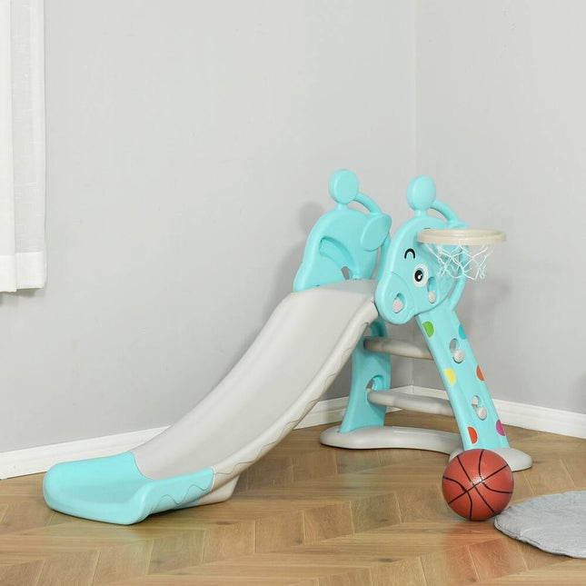 2-in-1 Kids Slide with Basketball Hoop Toddler Playset Blue & Gray 55in