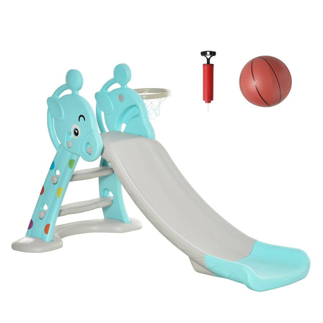 2-in-1 Kids Slide with Basketball Hoop Toddler Playset Blue & Gray 55in