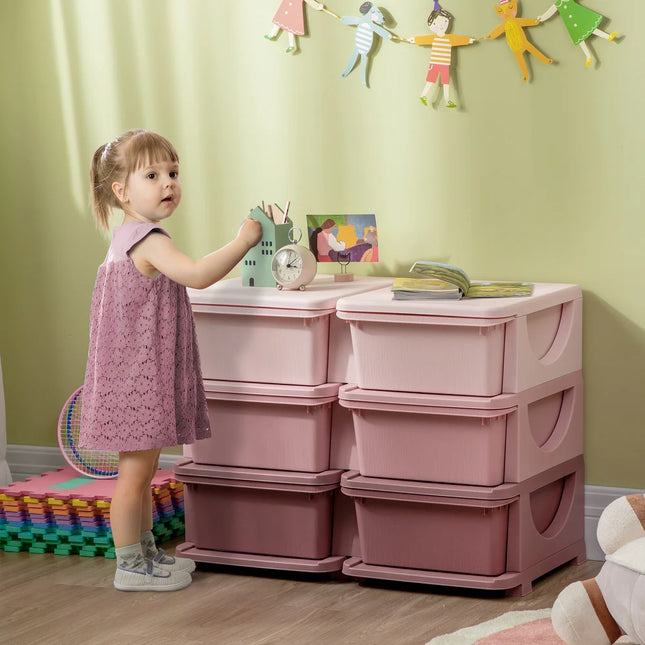 3 Tier Kids Storage Unit with 6 Drawer Plastic Bins Toy Organizer for Bedroom