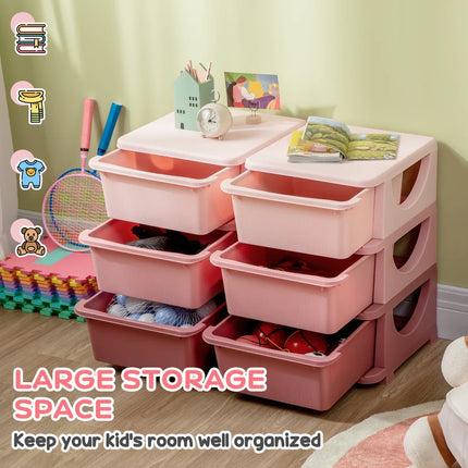 3 Tier Kids Storage Unit with 6 Drawer Plastic Bins Toy Organizer for Bedroom