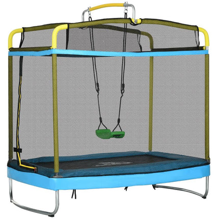 3-in-1 Kids Trampoline with Enclosure, Swing & Gymnastics Bar – 6.9 Ft