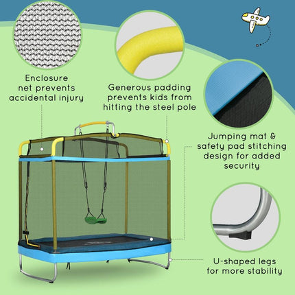 3-in-1 Kids Trampoline with Enclosure, Swing & Gymnastics Bar – 6.9 Ft