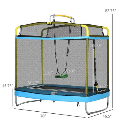 3-in-1 Kids Trampoline with Enclosure, Swing & Gymnastics Bar – 6.9 Ft
