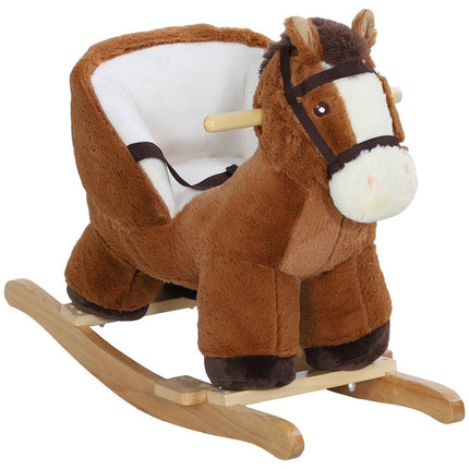 Baby Rocking Horse Plush Animal Rocker with Sound Wooden Base Safety Belt