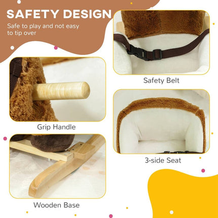 Baby Rocking Horse Plush Animal Rocker with Sound Wooden Base Safety Belt