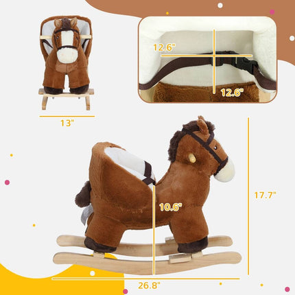 Baby Rocking Horse Plush Animal Rocker with Sound Wooden Base Safety Belt