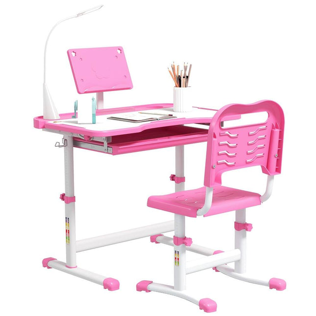 Kids Height-Adjustable Desk & Chair Set - Student Writing & Study Table - Pink