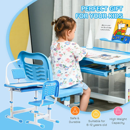 Kids Height Adjustable Desk and Chair Set Blue Study Table for Children