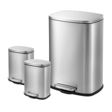 3 Piece Step Trash Can Set 13.2 Gallon with Two 1.3 Gallon Rectangular Bins