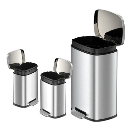 3 Piece Step Trash Can Set 13.2 Gallon with Two 1.3 Gallon Rectangular Bins