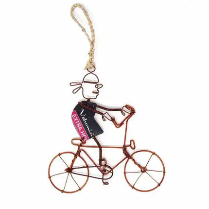 Handmade Silver Bicyclist Ornaments Recycled Art Set of 2