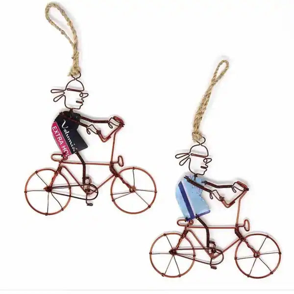Handmade Silver Bicyclist Ornaments Recycled Art Set of 2
