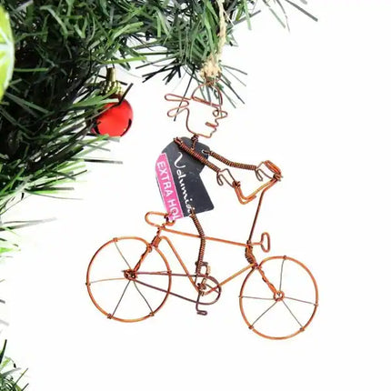 Handmade Silver Bicyclist Ornaments Recycled Art Set of 2
