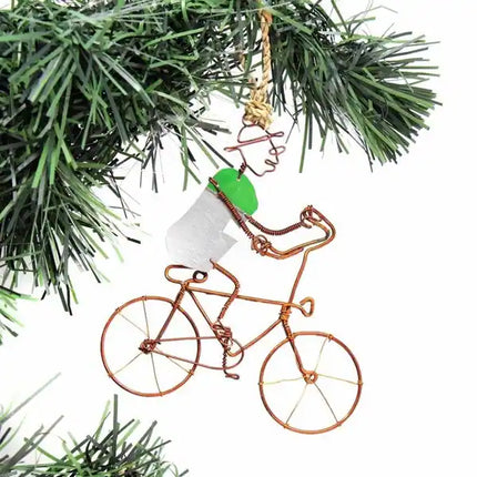 Handmade Silver Bicyclist Ornaments Recycled Art Set of 2