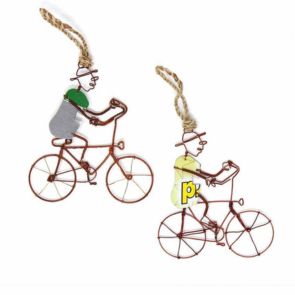 Recycled Wire Bike Rider Figurines Set of 2 Decorative Ornaments