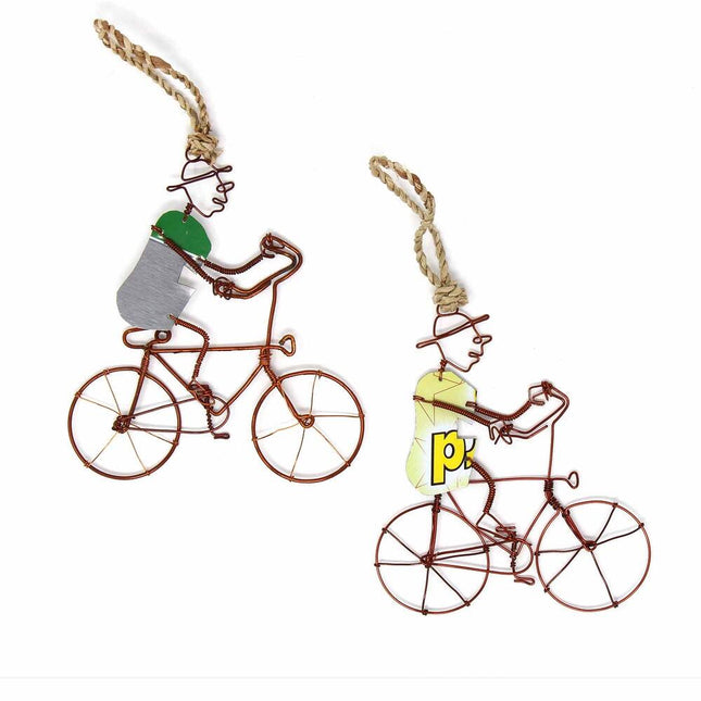 Recycled Wire Bike Rider Figurines Set of 2 Decorative Ornaments