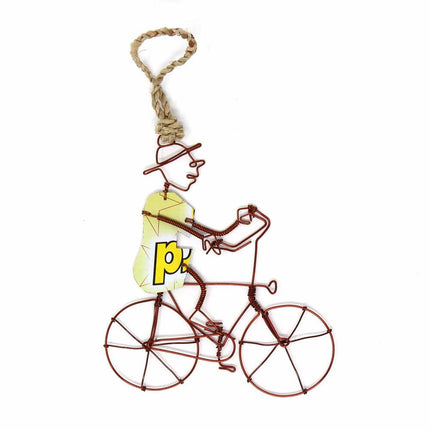 Recycled Wire Bike Rider Figurines Set of 2 Decorative Ornaments