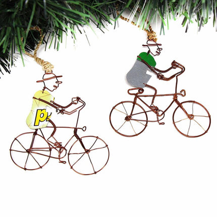 Recycled Wire Bike Rider Figurines Set of 2 Decorative Ornaments