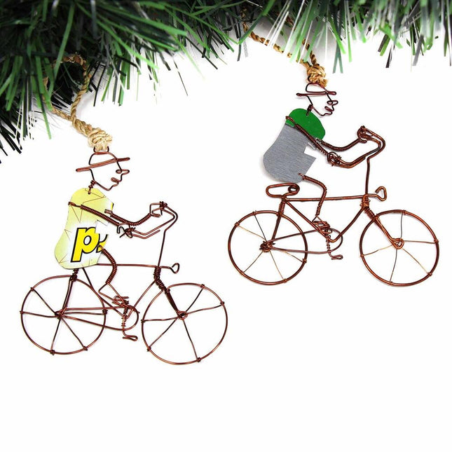 Recycled Wire Bike Rider Figurines Set of 2 Decorative Ornaments