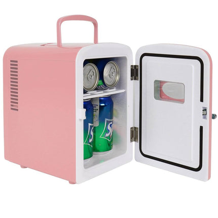 4L Retro Mini Fridge Pink Portable 12V DC & 110V AC 6 Can Personal Cooler