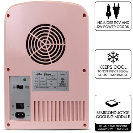 4L Retro Mini Fridge Pink Portable 12V DC & 110V AC 6 Can Personal Cooler