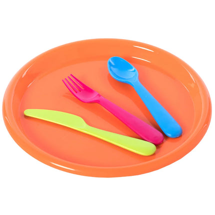 4-Person Reusable Plastic Tableware Set – Plates, Spoons, Forks & Knives