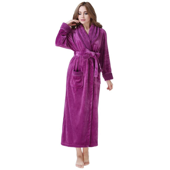 Women's Plush Soft Warm Fleece Bathrobe Purple Cozy Spa Robe Size M