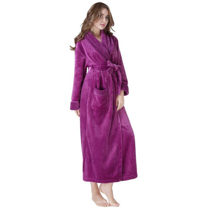Women's Plush Soft Warm Fleece Bathrobe Purple Cozy Spa Robe Size M