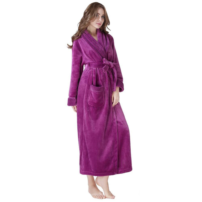Women's Plush Soft Warm Fleece Bathrobe Purple Cozy Spa Robe Size M