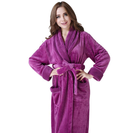 Women's Plush Soft Warm Fleece Bathrobe Purple Cozy Spa Robe Size M