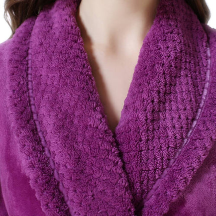 Women's Plush Soft Warm Fleece Bathrobe Purple Cozy Spa Robe Size M