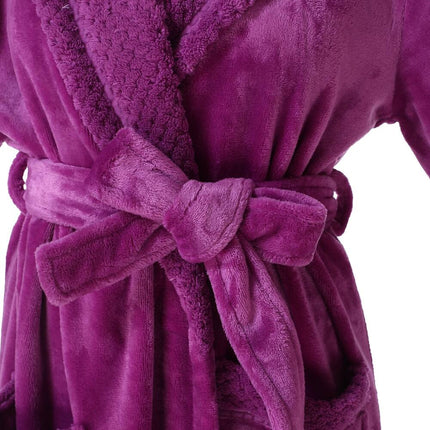 Women's Plush Soft Warm Fleece Bathrobe Purple Cozy Spa Robe Size M