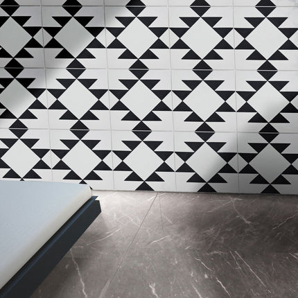 Handmade Rissani Black & White Tiles – Pack of 12, Moroccan Style