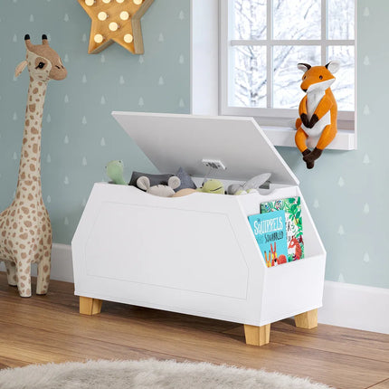 Kids Playroom Catch-All Storage Organizer Box with Side Bookshelves White