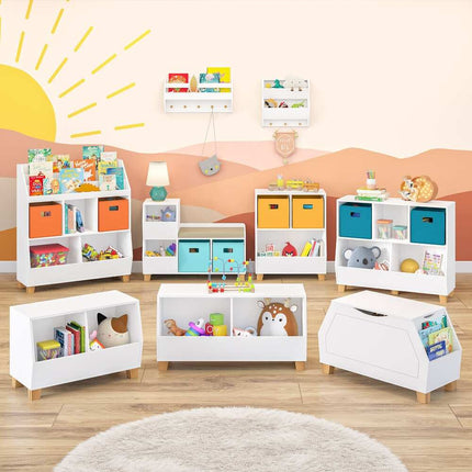 Kids Playroom Storage Organizer Box – Catch-All Toy Bin with Bookshelves, White