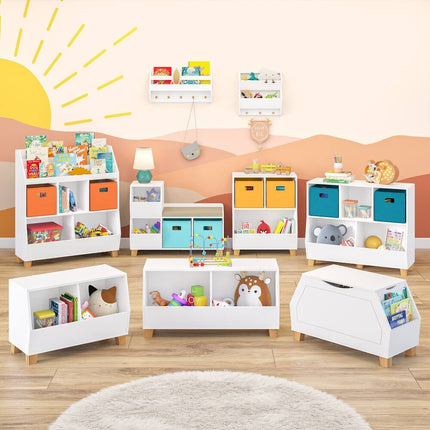 Kids Playroom Catch-All Storage Organizer Box with Side Bookshelves White