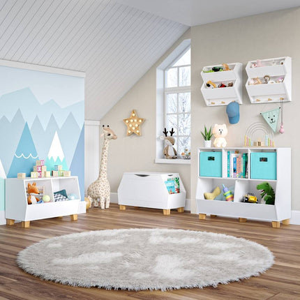 Kids Playroom Catch-All Storage Organizer Box with Side Bookshelves White