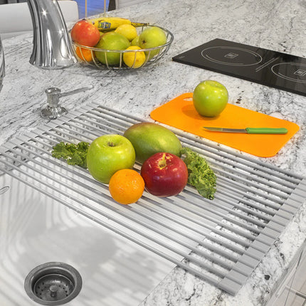 Warm Grey Roll-Up Dish Drying Rack Over Sink Space Saving Kitchen Rack
