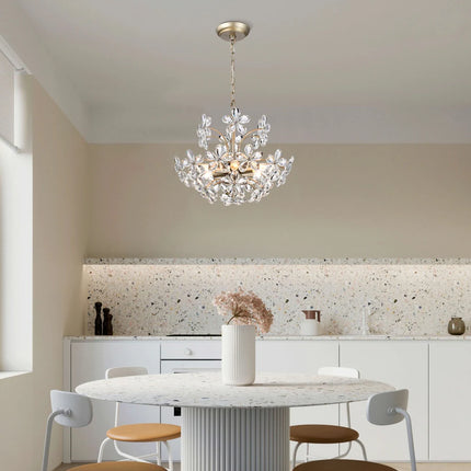 Rosa 6-Light Flower Crystal Chandelier – Brushed Silver-Champagne Finish