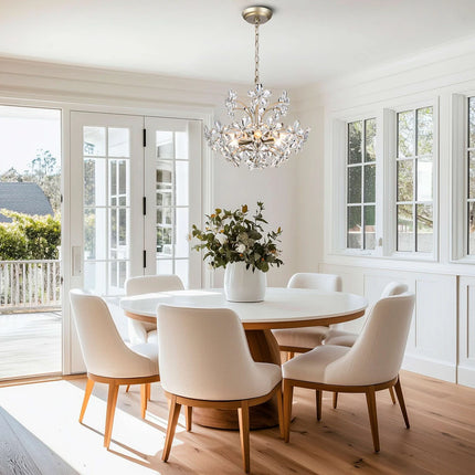 Rosa 6-Light Flower Crystal Chandelier – Brushed Silver-Champagne Finish