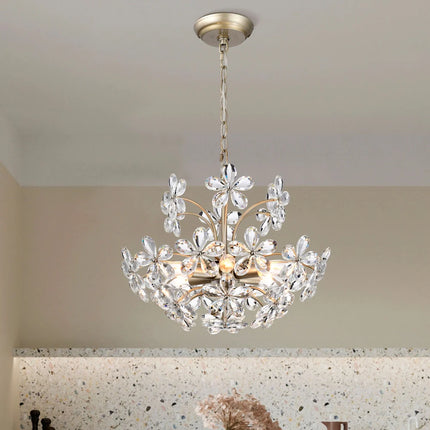 Rosa 6-Light Flower Crystal Chandelier – Brushed Silver-Champagne Finish