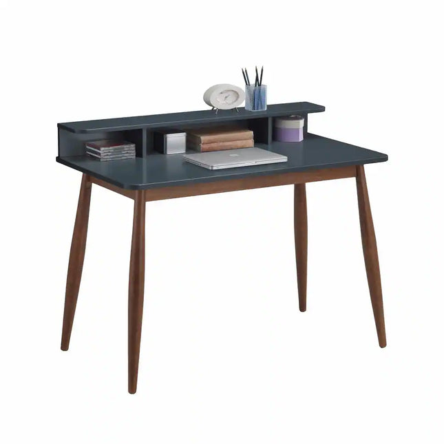 Roskilde Gray Blue Wooden Storage Office Desk with Drawers Modern Workspace Table