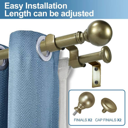 Round Ball Designer Adjustable Double Curtain Rod 28"-48" - Antique Gold Drapery Hardware