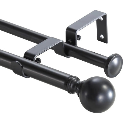 Round Ball Designer Double Drapery Curtain Rod – Adjustable with Hardware