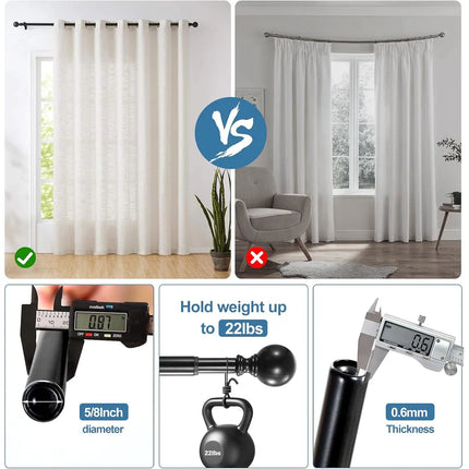 Round Ball Designer Double Drapery Curtain Rod – Adjustable with Hardware