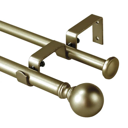 Round Ball Designer Adjustable Double Curtain Rod 28"-48" - Antique Gold Drapery Hardware